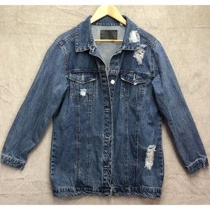 Refuge Denim Women’s 3/4 Jacket Size L Button Up Factory Destroyed